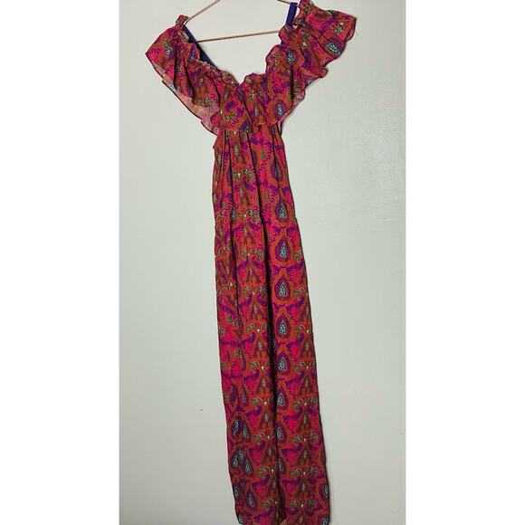 FIGUE Womens Floral Print Pink Cold Shoulder Waist Tie Tassel Maxi Dress Size XS - Picture 4 of 13